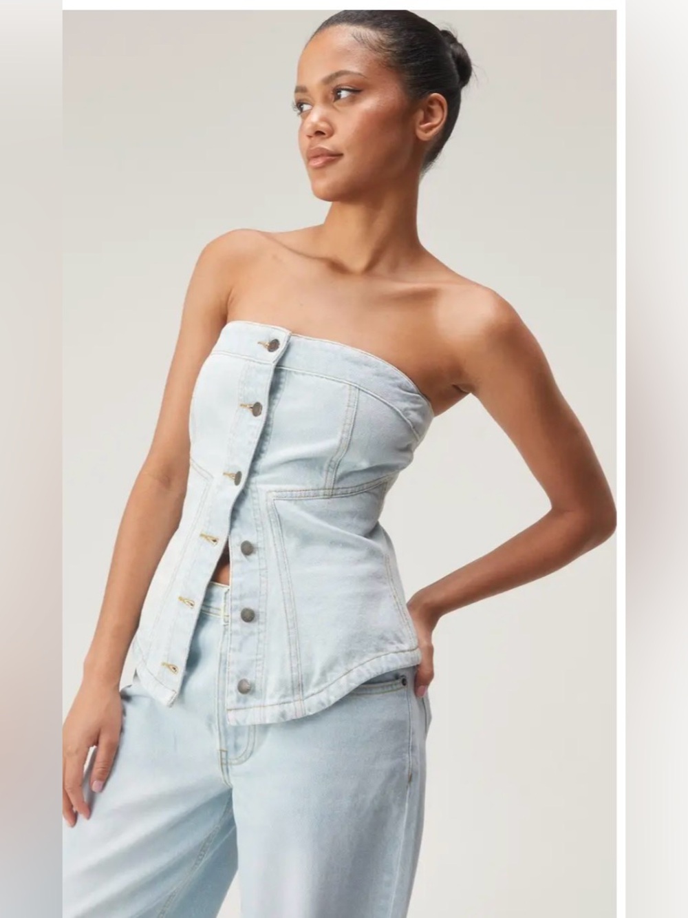 NEW Nasty Gal Women's Denim Bandeau Top US Size 4 Jean Shirt